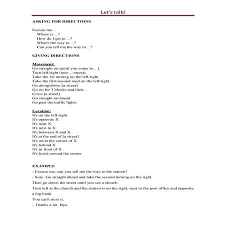 Asking For And Giving Directions Instructions