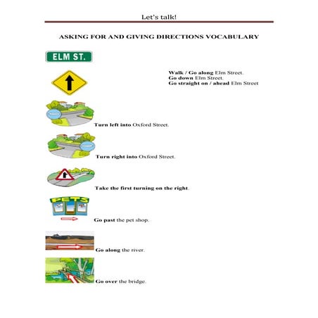Asking For And Giving Directions Vocabulary | PDF