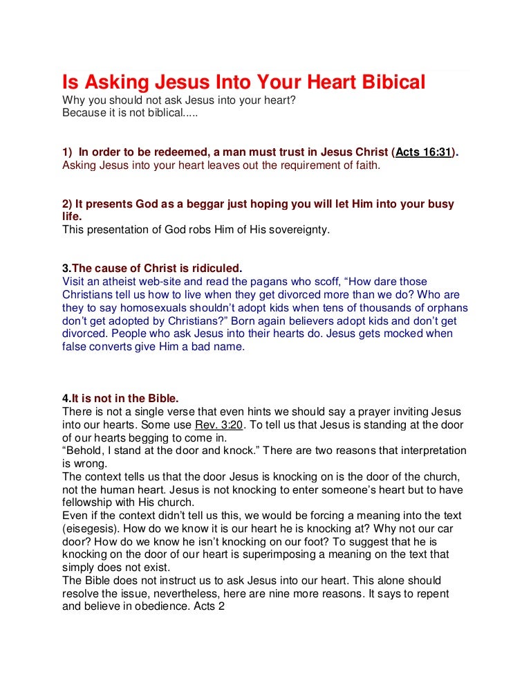 Is Asking jesus into your heart, biblical?