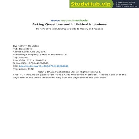 Asking Questions And Individual Interviews In  Reflective Interviewing  A Gui...