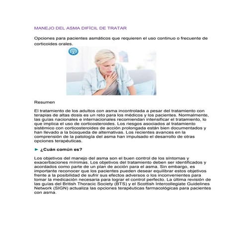 Definiciones, Impacto y Manejo del Asma Grave y Difícil de Tratar | PDF