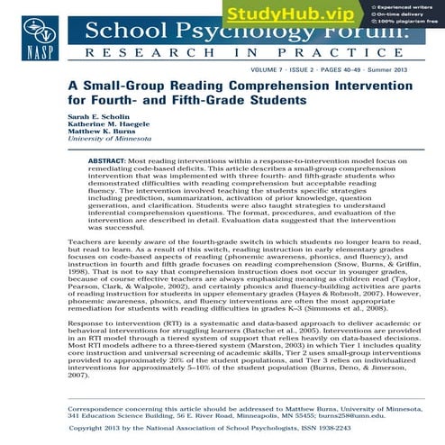 A Small-Group Reading Comprehension Intervention For Fourth-And Fifth-Grade S...