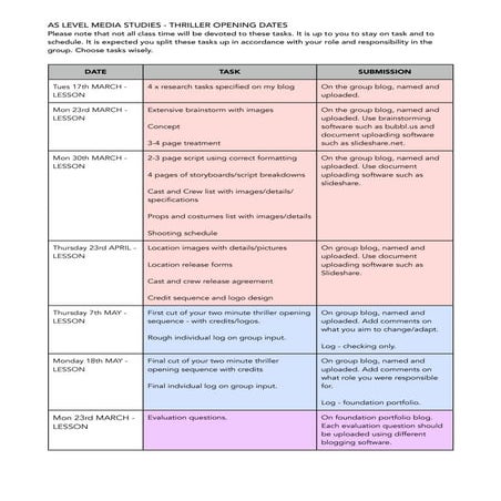 As Media Coursework Deadlines | PDF