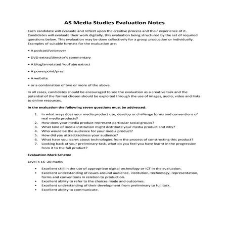 AS media studies evaluation notes