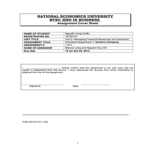 Working capital requirements for 2014 for Archie’s company 