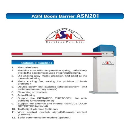 Asn boom barrier technical data