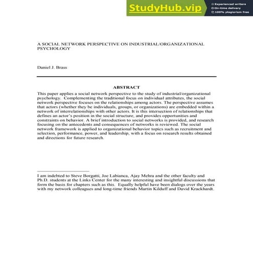 A SOCIAL NETWORK PERSPECTIVE ON HUMAN RESOURCES MANAGEMENT