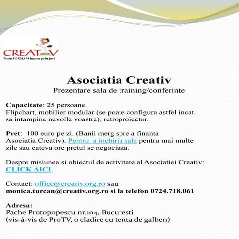 Asociatia creativ prezentare-sala-training