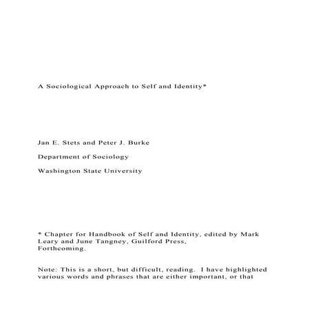 A Sociological Approach to Self and Identity .docx