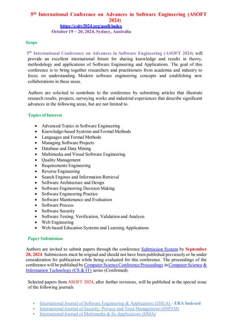 5th International Conference on Advances in Software Engineering (ASOFT