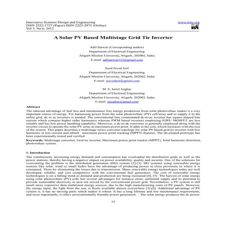 A solar pv based multistage grid tie inverter