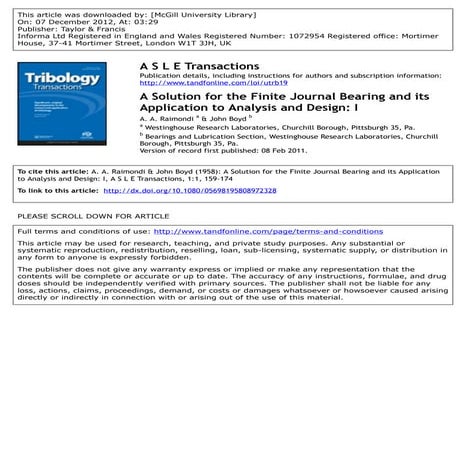 A Solution for the Finite Journal Bearing and its Application to ...