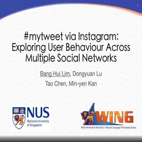#mytweet via Instagram: Exploring User Behaviour Across Multiple Social Networks