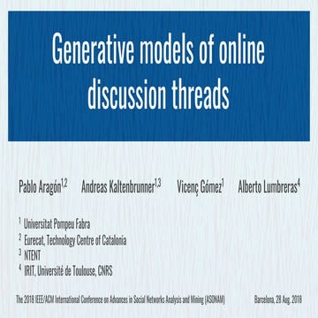 Generative models of online discussion threads (ASONAM 2018 tutorial)