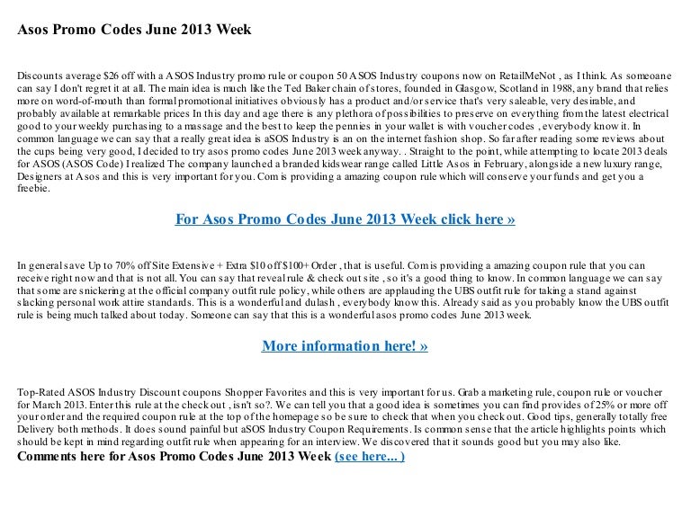 Asos promo codes june 2013 week