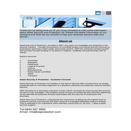 Assset Security and protection Ltd  About Us Documents