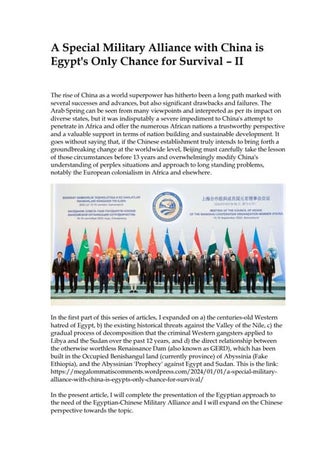 A Special Military Alliance with China is Egypt's Only Chance for Survival – II