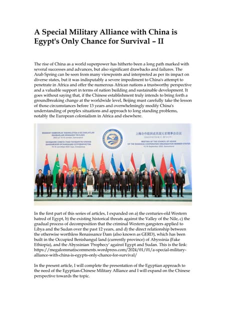 A Special Military Alliance with China is Egypt's Only Chance for Survival – II