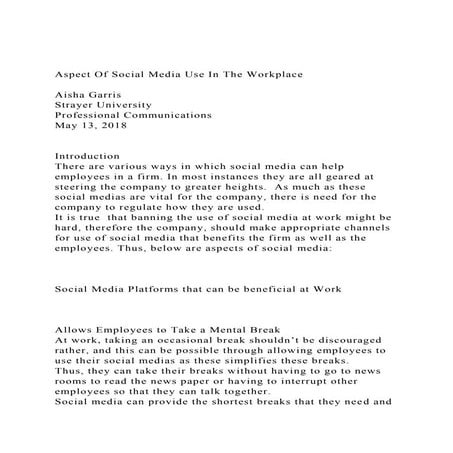 Aspect Of Social Media Use In The WorkplaceAisha GarrisStr.docx