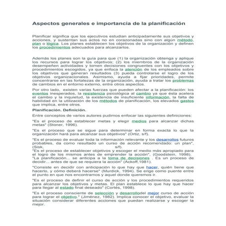Aspectos Generales E Importancia De La PlanificacióN