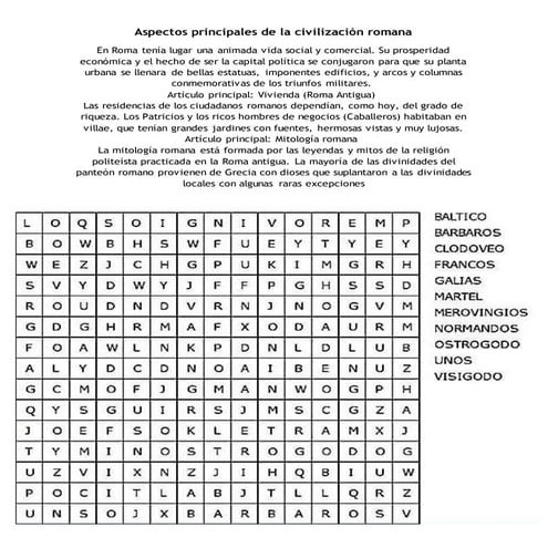 Aspectos principales de la civilización romana