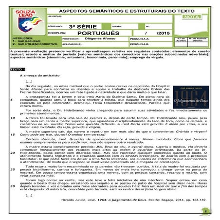 Aspectos semânticos e estruturais  1964 o julgamento de deus