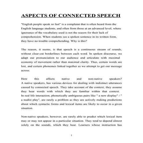 Aspects Of Connected Speech