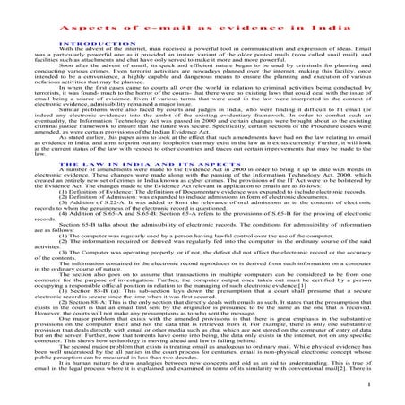 Aspects Of E Mail As Evidence In India