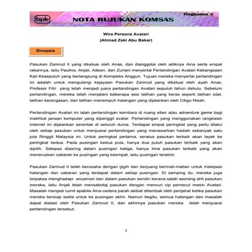 Aspek sastera-novel-wira-persona-avatari penang