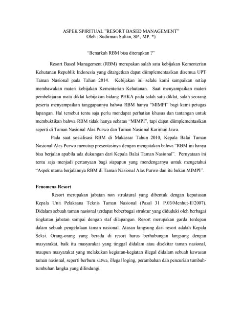 Aspek spiritual resort based management