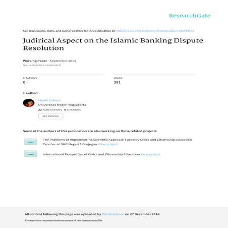 Judirical Aspect on the Islamic Banking Dispute Resolution