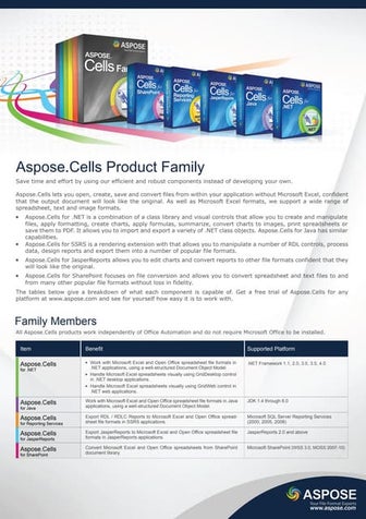 Aspose.Cells Product Family Brochure