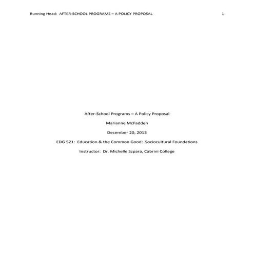 AFTER-SCHOOL PROGRAMS - A policy proposal