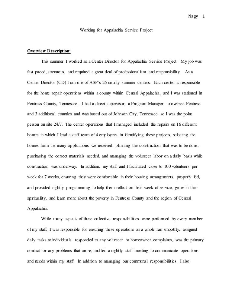 appalachia service project essay