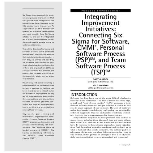 Asq sp 2003  integrating improvement initiatives six s sw, cmmi, psp y tsp, a...
