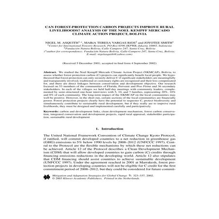 CAN FOREST-PROTECTION CARBON PROJECTS IMPROVE RURAL LIVELIHOODS? ANALYSIS OF ...