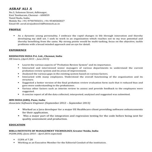 Resume - Asraf Ali Sirajudeen