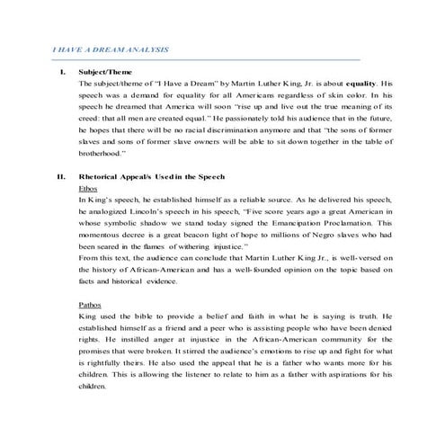 I have a Dream Analysis by Martin Luther King