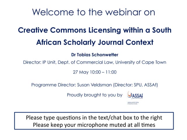 Creative Commons Licensing within a South African Scholarly Journal Context