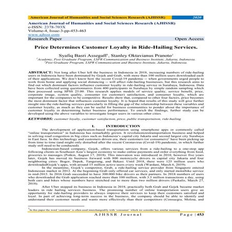 Assegaff, Pranoto - Price Determines Customer Loyalty in Ride-Hailing Services - AJHSSR