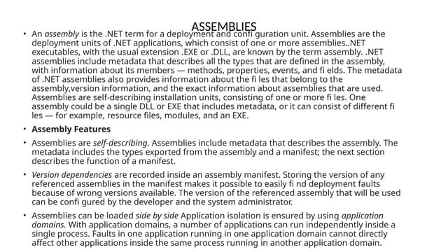Introiduction to Assemblies and .NET platform
