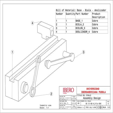 Detailed Assembly Design Drawing with Bill of Materials and Isometric ...