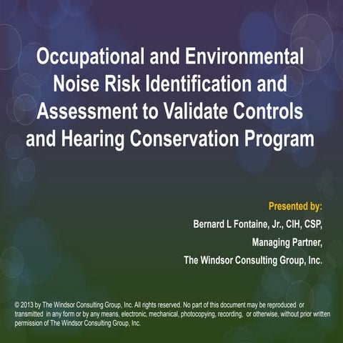 Occupational and Environmental Noise Risk Identification and Controls