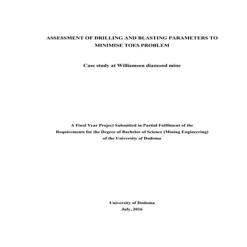 Assesment of drilling and blasting parameters tominimise toes problem