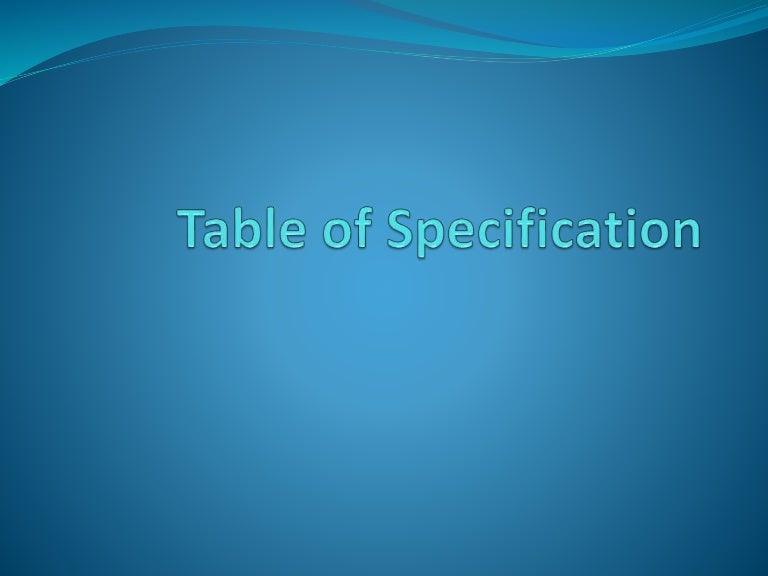 Table of specification