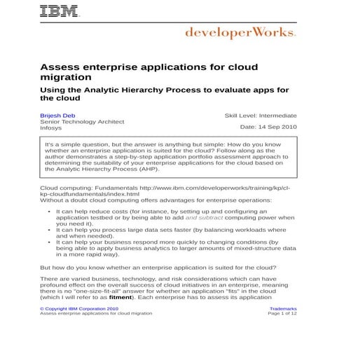 Assess enterprise applications for cloud migration