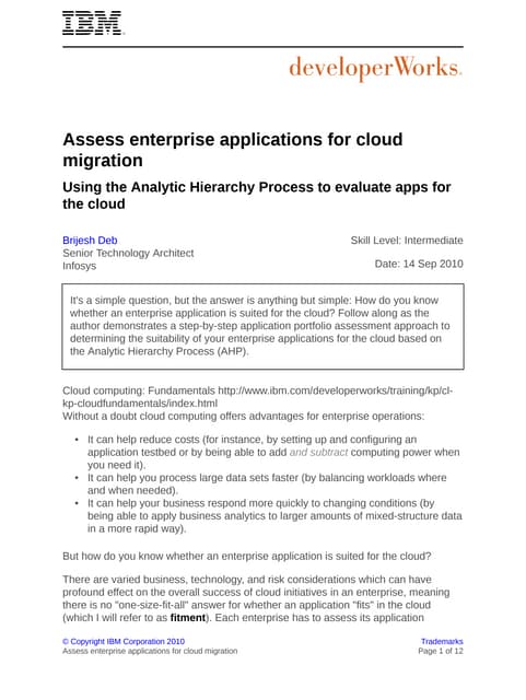 Assess enterprise applications for cloud migration