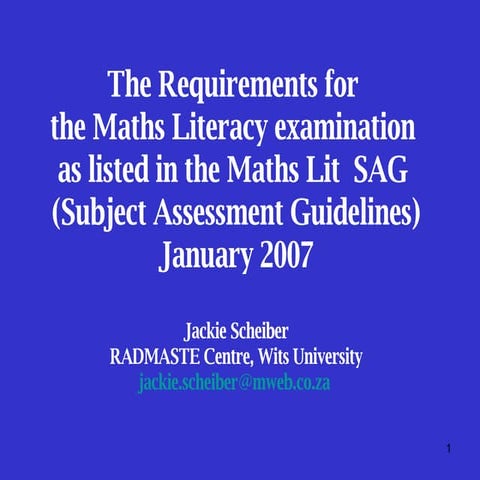 Assessing Maths Literacy   July 2007