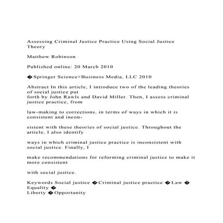Assessing Criminal Justice Practice Using Social JusticeTheo.docx