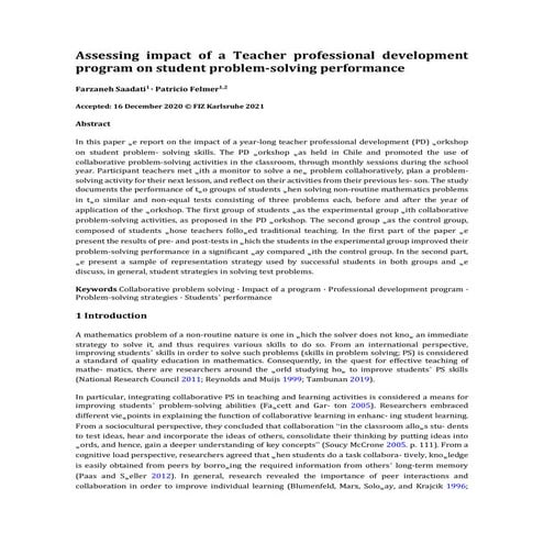 Assessing impact of a Teacher professional development program on student pro...